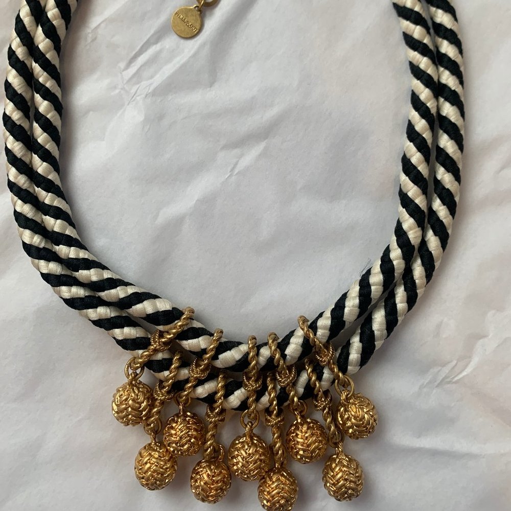 Stella & Dot Kalani Statement Necklace Black White Gold Hanging Balls Necklace